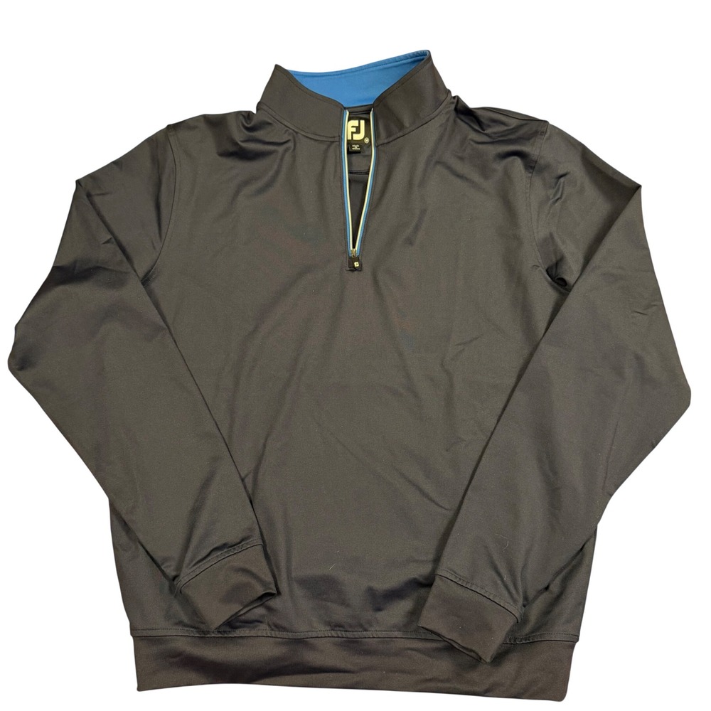 FootJoy Mens Quarter Zip Pullover Golf Jacket Black Blue Logo Size M